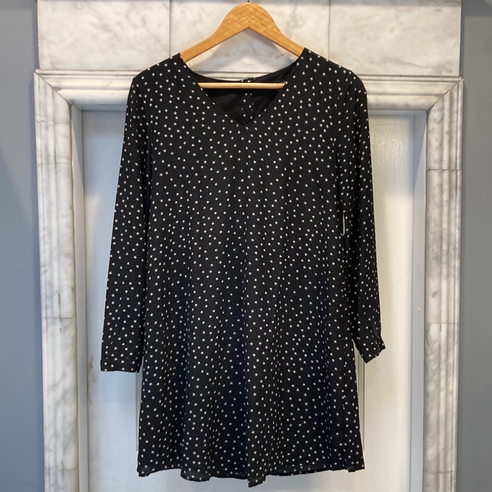Black and white star print silk Madewell dress, size XS